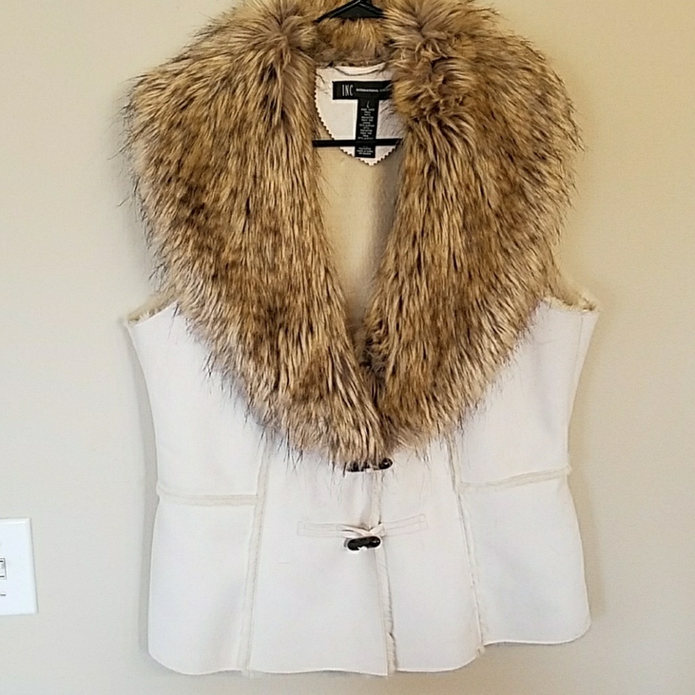 INC faux sheepskin vest with fur trim